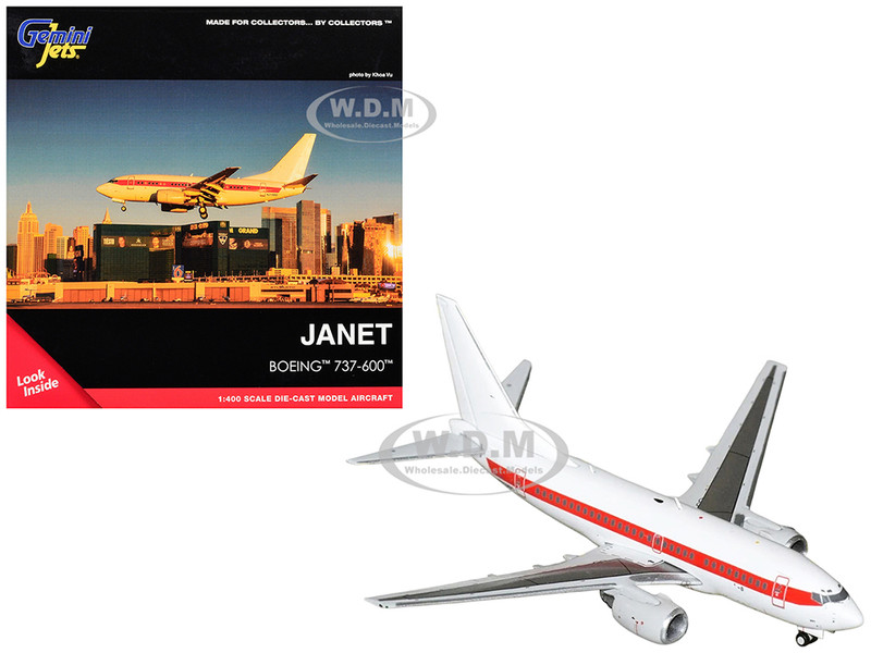 Boeing 737 600 Transport Aircraft EG&G Janet Airlines N319BD White with Red Stripes 1/400 Diecast Model Airplane GeminiJets GJEGG2419