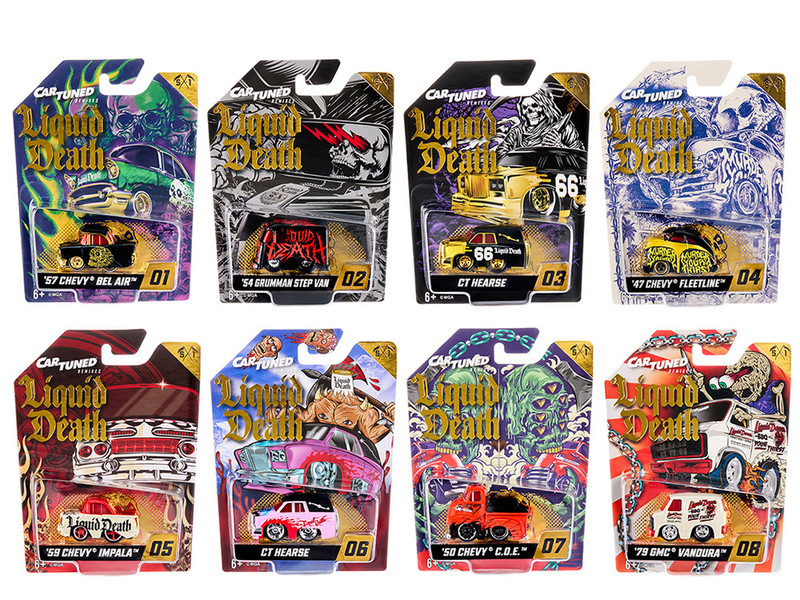 Liquid Death 2026 Series 1 Set of 8 Pieces Diecast Model Cars CarTuned 254546