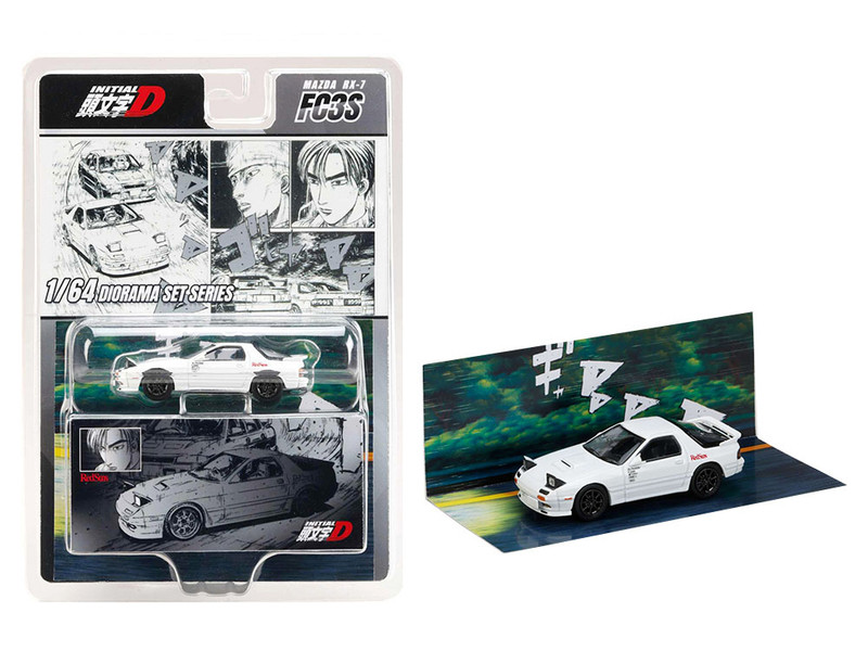 Mazda RX 7 FC3S RHD Right Hand Drive RedSuns White Ryosuke Takahashi VS Kyoichi Sudou Initial D 1995 2013 Manga Diorama Set Series 1/64 Diecast Model Car Hobby Japan HJDMD003B