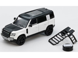 Land Rover Defender 110 White Metallic with Black Top and Roof Rack 1/64 Diecast Model Car GCD x Enchery GE-002-009
