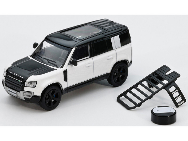 Land Rover Defender 110 White Metallic with Black Top and Roof Rack 1/64 Diecast Model Car GCD x Enchery GE-002-009