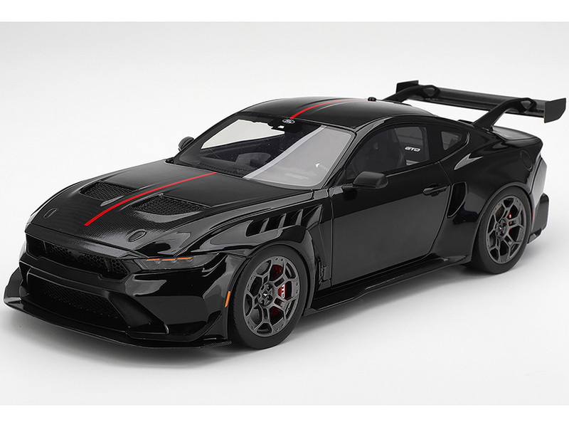 Ford Mustang GTD Shadow Black with Red Stripe 1/18 Model Car Top Speed TS0673