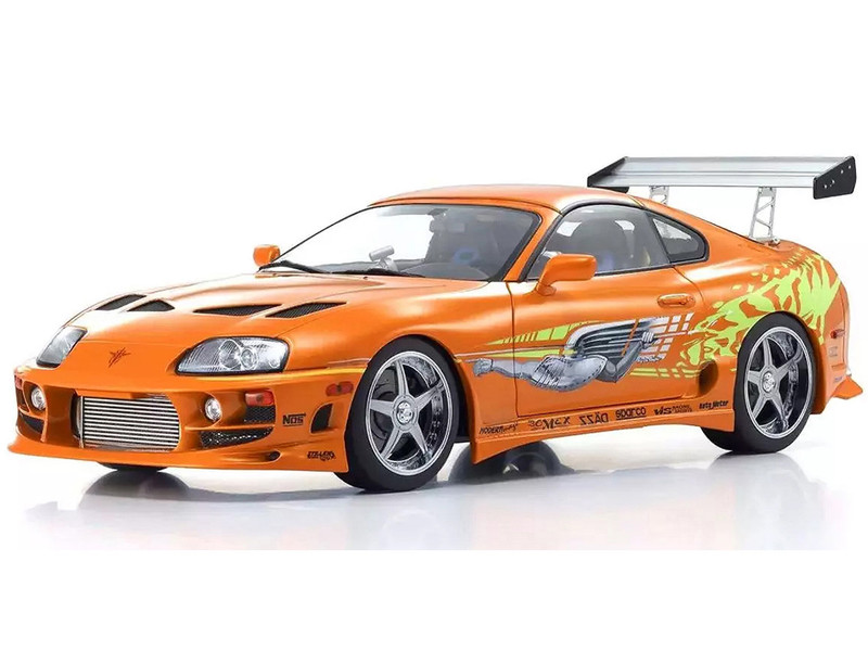 Toyota Supra Orange Metallic with Graphics The Fast and the Furious 2001 Movie 1/18 Diecast Model Car Kyosho KS08975FF