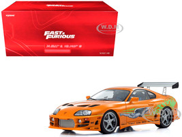 Toyota Supra Orange Metallic with Graphics The Fast and the Furious 2001 Movie 1/18 Diecast Model Car Kyosho KS08975FF