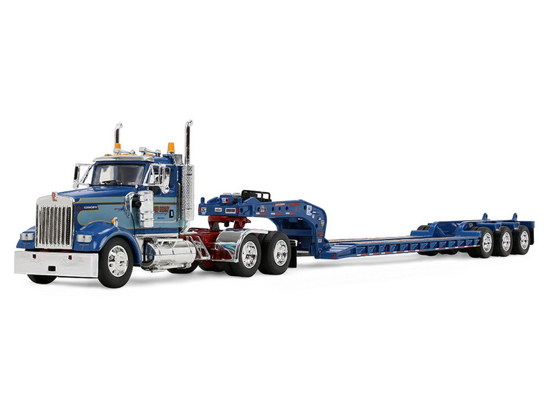 Kenworth W900L Day Cab and Fontaine Magnitude Lowboy Trailer Sid Kamp Blue and Light Blue Two-Tone 1/64 Diecast Model DCP/First Gear 60-2356