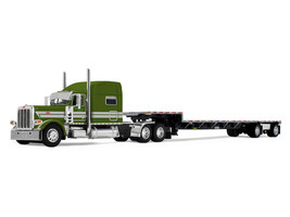 Peterbilt 389 with 70 Mid Roof Sleeper and Transcraft Step Deck Trailer Zimmerman Transport LLC Green with Gray Stripes 1/64 Diecast Model DCP/First Gear 60-2401