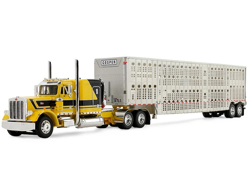 Peterbilt 359 with 63 Flat Top Sleeper & Wilson Silverstar Livestock Trailer Red s Favorites Hank Cosper Yellow with Black Stripes 1/64 Diecast Model DCP/First Gear 69-2265