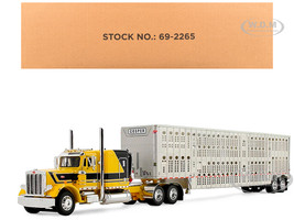 Peterbilt 359 with 63 Flat Top Sleeper & Wilson Silverstar Livestock Trailer Red s Favorites Hank Cosper Yellow with Black Stripes 1/64 Diecast Model DCP/First Gear 69-2265