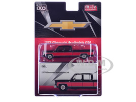 1979 Chevrolet Scottsdale C20 Crew Cab Pickup Truck Black with Red Side Stripes Limited Edition 1/64 Diecast Model Car IXO Models IAPR1015