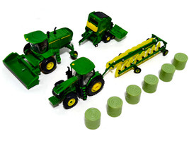John Deere Grain Haying Set 4 pieces Equipment Replica Play Series 1/64 Diecast Model ERTL TOMY 45931J