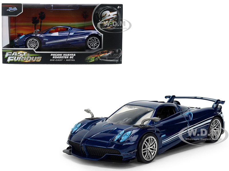 Pagani Huayra Roadster BC Blue Metallic with White Stripes Fast X (2023) Movie Fast & Furious 25th Anniversary Series 1/32 Diecast Model Car Jada 36883-25TH