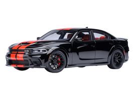 Dodge Charger SRT Hellcat Redeye Pitch Black with Red Stripes and Interior 1/18 Model Car Autoart 71754