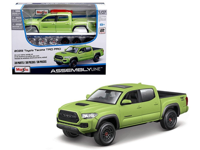 Skill 2 Model Kit 2023 Toyota Tacoma TRD PRO Pickup Truck Light Green Metallic Assembly Line Series 1/27 Model Kit Maisto 39539GRN