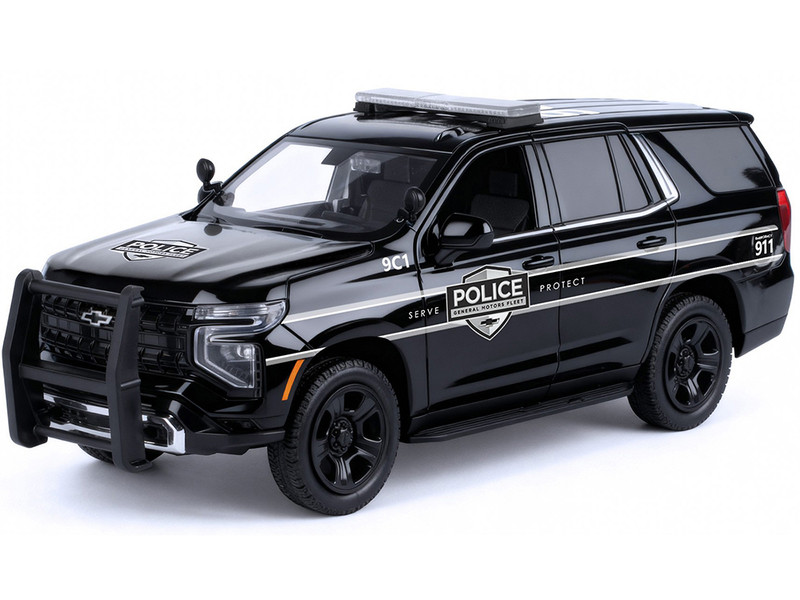 2025 Chevrolet Tahoe PPV General Motors Police Black Custom Builder s Kit Law Enforcement and Public Service Series 1/24 Diecast Model Car Motormax 76642BK