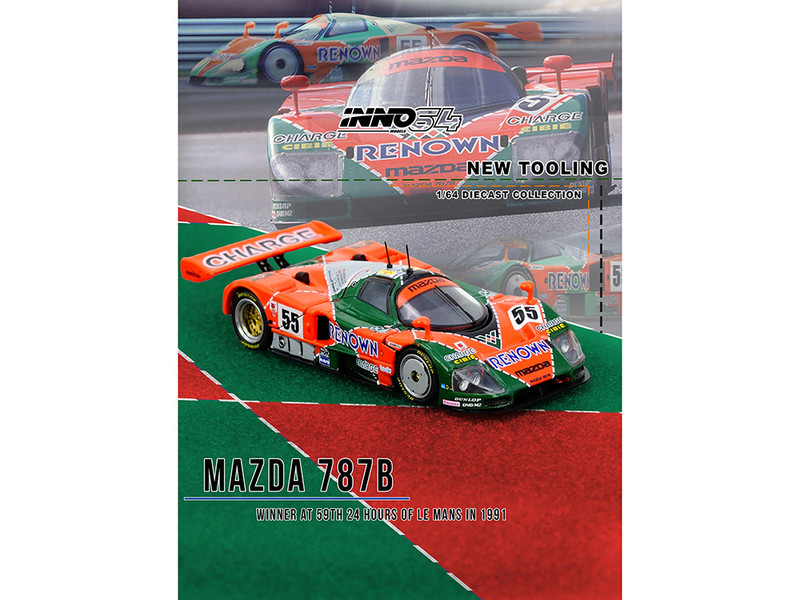 Mazda 787B #55 Johnny Herbert Volker Weidler Bertrand Gachot Mazdaspeed Winner 24 Hours of Le Mans 1991 1/64 Diecast Model Car Inno Models IN64-787B-LM91W