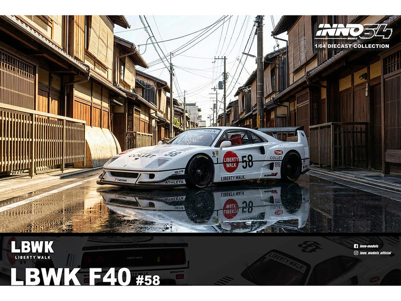 LBWK Liberty Walk F40 #58 White with Graphics Collet 1/64 Diecast Model Car Inno Models IN64-LBWKF40-COLLET
