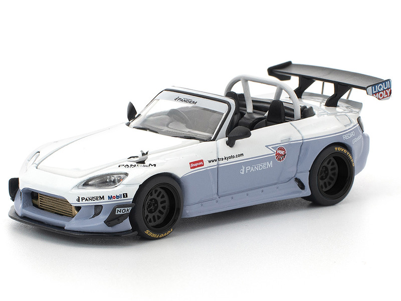 Honda Pandem S2000 RHD Right Hand Drive White and Blue Gray 1/64 Diecast Model Car Pop Race PR640300