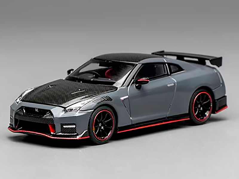 2022 Nissan GT R Nismo R35 RHD Right Hand Drive Stealth Gray with Carbon Hood and Top Senior 64 Series 1/64 Diecast Model Car MotorHelix M63521