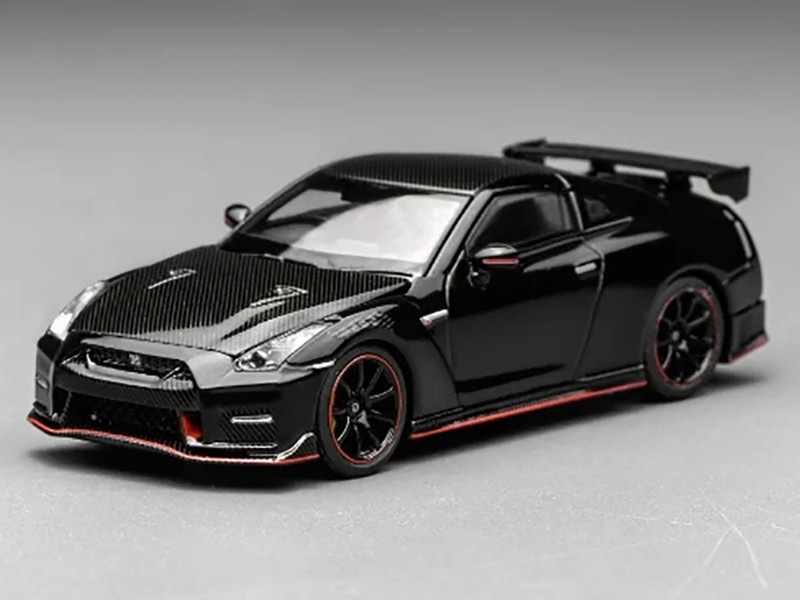 2022 Nissan GT R Nismo R35 RHD Right Hand Drive Meteor Flake Black Pearl with Carbon Hood and Top Senior 64 Series 1/64 Diecast Model Car MotorHelix M63524
