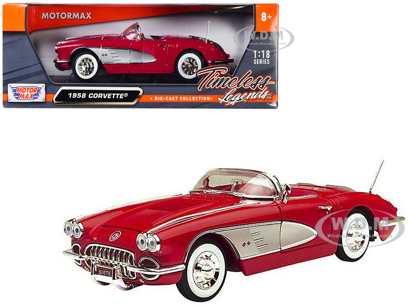 1958 Chevrolet Corvette Convertible Red 1/18 Diecast Model Car Motormax 73109