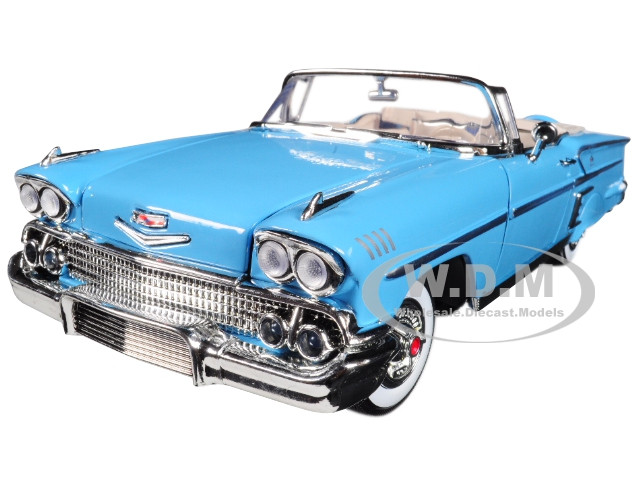 1958 Chevrolet Impala Convertible Light Blue Timeless Classics 1/18 Diecast Model Car Motormax 73112