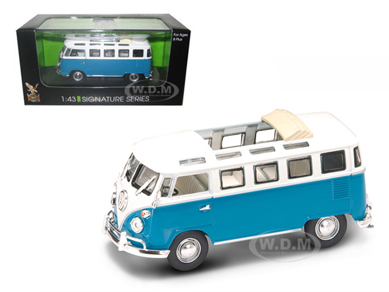 Volkswagen 1962 Microbus ミニカー 1962 Volkswagen Microbus Van Open Roof Blue White 1/43 Diecast