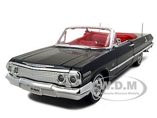 1963 Chevrolet Impala Convertible Black Red Interior 1 24 Diecast Model Car Welly