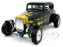 1932 Ford Coupe Black Yellow Flames 1/18 Diecast Model Car Motormax 73171