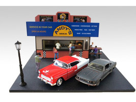 Burger Stand Diorama 2 Chef Figurines Working Interior Light 1/24 Scale Models American Diorama 77745
