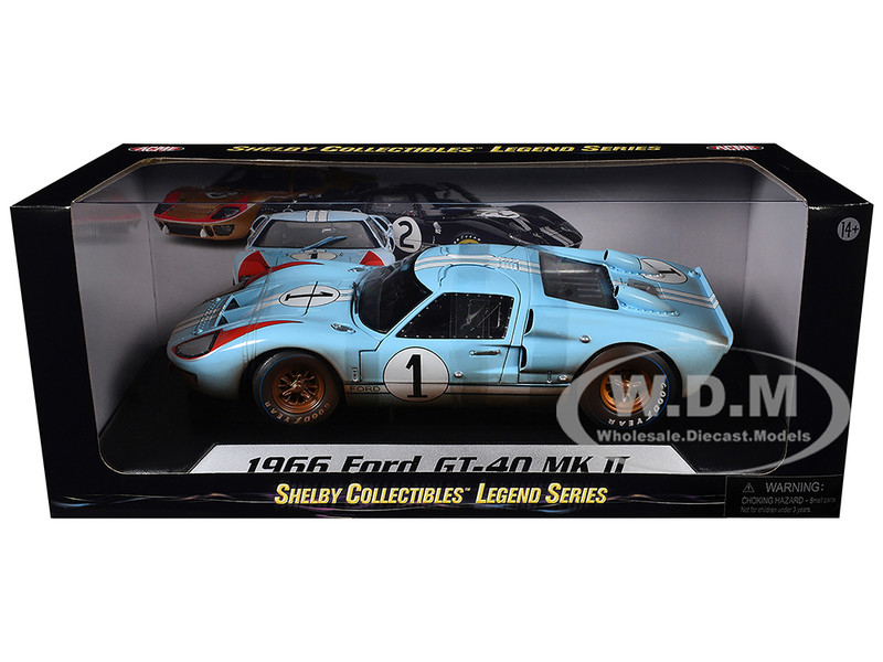 1966 FORD GT-40 MK II #1 LIGHT BLUE (DIRTY) 1/18 BY SHELBY