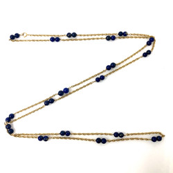 Antique American Lapis Bead 14 Karat Gold Necklace