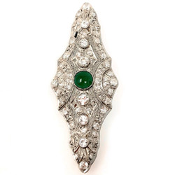 Antique Art Deco Fine Diamond and Emerald Bar Pin all Set in Platinum.