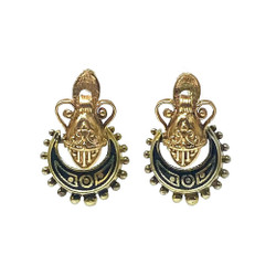 Fine Antique American 14 Karat Gold and Black Enamel Earrings 