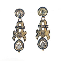 Antique American 14 Karat Gold Black Enamel and Diamond Earrings