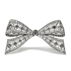 Exceptional Antique Edwardian Style European Cut Diamond and Platinum Bow Pin/Pendant.  Approximately 11 Carats Total Weight of Diamonds.