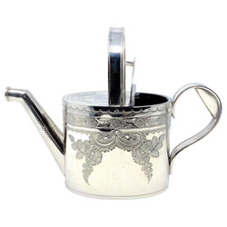 Small Antique English Edwardian Sheffield Silver-Plated and Hand Engraved Watering Can, Circa 1910.