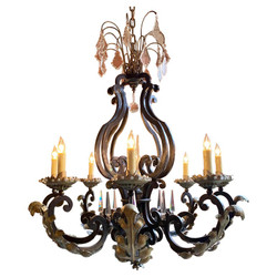 Exceptionally Large Antique French Wrought Iron and Crystal Chandelier, Circa 1900.