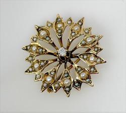 Antique 14 Karat Seed Pearl Diamond Pin.
