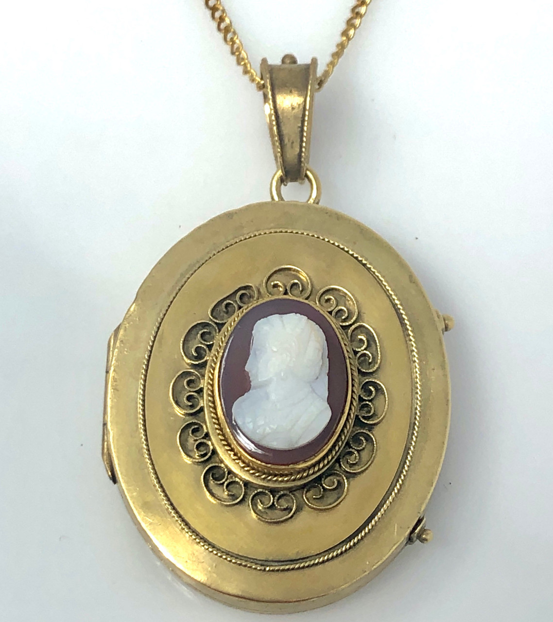 Vintage Carved Shell Cameo Locket Necklace Photo Holder Genuine Cameo -  Ruby Lane