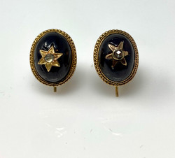 Pair Antique American 14 Karat Gold Cabochon Garnet Earrings.