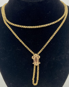 Antique American 14 Karat Gold and Black Enamel Slide Watch Chain Necklace, Circa 1880.