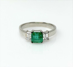 Handmade Emerald and Diamond Platinum Ring
