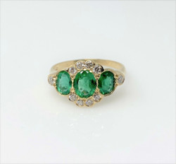 American 14 Karat Gold 1.10 Carat Emerald and .24 Carat Diamond Ring
