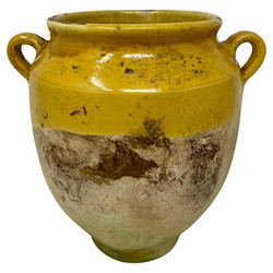 Vintage Hand-Made French Provincial Yellow Terracotta Glazed Confit Pottery Jar with Handles. Per the last photo we have a few of these in various sizes and shapes. Each has the normal amount of wear and tear from years of use.