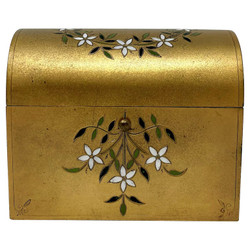 Antique French Art Nouveau Bronze D'ore Jewel Box with Enamel Flowers, Circa 1920.