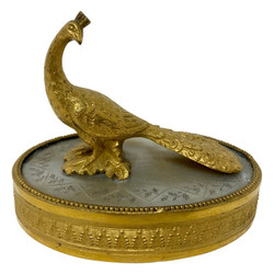 Antique French Bronze D' Ore & Mother of Pearl Peacock Paper Weight, Circa 1900.