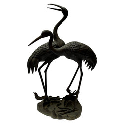 Pair Estate Japanese Patinated Bronze Sculptural Wading Cranes, Circa 1930s.