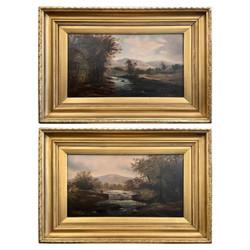 Pair of 19th Century Oil Paintings on Canvas "High Mountain Rivers", Signed "Martin," Circa 1880-1890s.