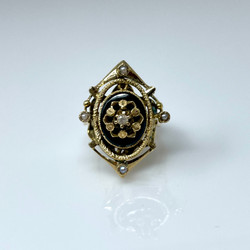 Antique 14 Karat Gold Seed Pearl and Onyx Ring