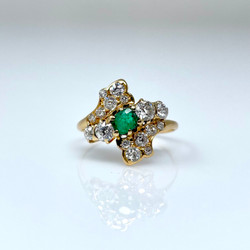 Antique 18 Karat Gold .20 Carat Emerald and 1 Carat Diamond Ring.